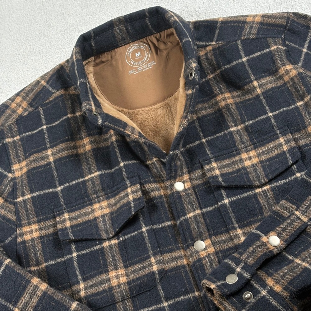 Carbon2Cobalt Mens Snocation Plaid Fleece Faux Fur Lined Shirt Jacket Shacket M